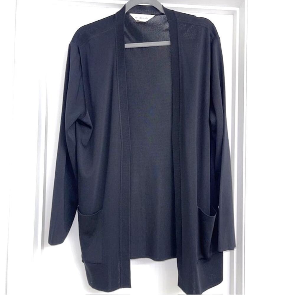 Misook Open Front Silky Sleek Cardigan Casual Minimalist Classic Black Sz L
